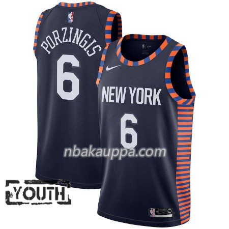 New York Knicks Kristaps Porzingis 6 2018-19 Nike City Edition Navy Pelipaidat Swingman - Lasten